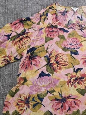 Floral Poet Sleeve Blouse Pink Feminine Fairy Milkmaid 3/4 Sleeves Plus Size 3X